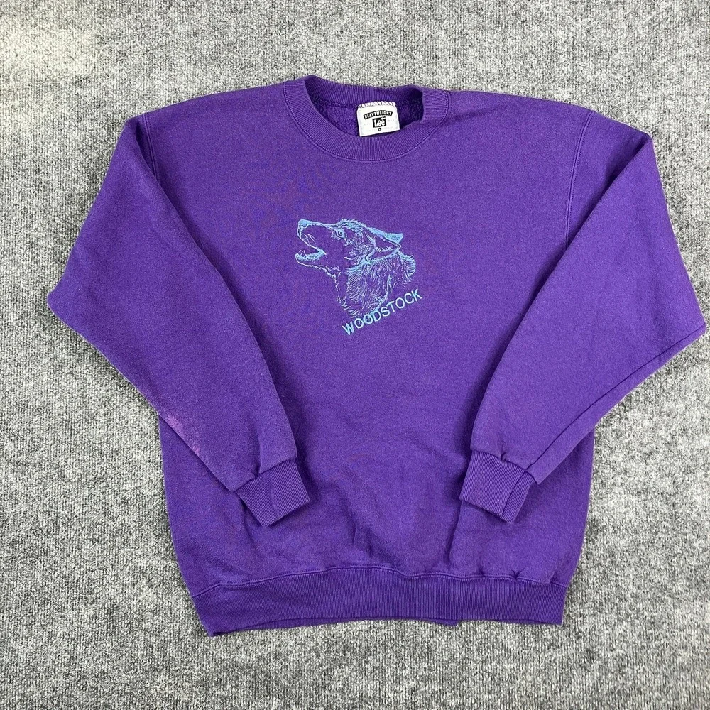 Lee Heavyweight Sweatshirt Mens Large Purple‎ Wolf Woodstock Graphic Crewneck